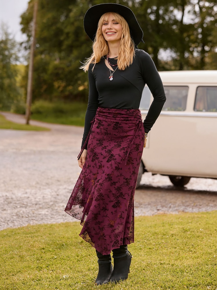 Joe Browns Red Floral Flocked Asymmetric Skirt With Lace Up Detail - Image 1 of 8 Joe Browns Red Floral Flocked Asymmetric Skirt With Lace Up Detail - Image 1 of 8