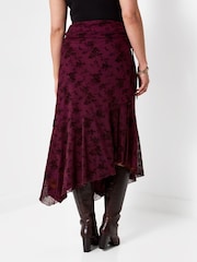 Joe Browns Red Floral Flocked Asymmetric Skirt With Lace Up Detail - Image 4 of 8