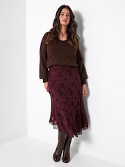 Joe Browns Red Floral Flocked Asymmetric Skirt With Lace Up Detail - Image 6 of 8