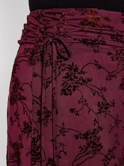 Joe Browns Red Floral Flocked Asymmetric Skirt With Lace Up Detail - Image 7 of 8