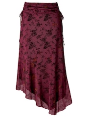 Joe Browns Red Floral Flocked Asymmetric Skirt With Lace Up Detail - Image 8 of 8