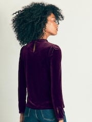 Boden Purple Lace Trim Velvet Top - Image 3 of 5