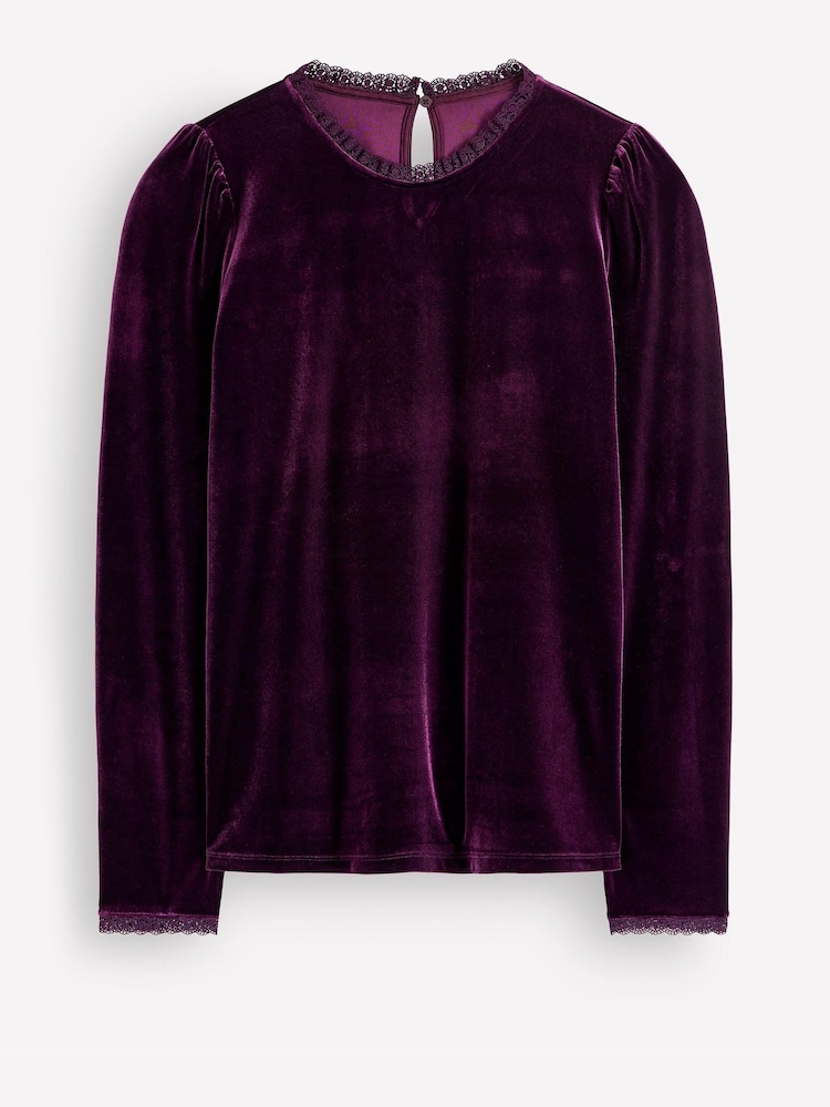 Boden Purple Lace Trim Velvet Top - Image 5 of 5 Boden Purple Lace Trim Velvet Top - Image 5 of 5