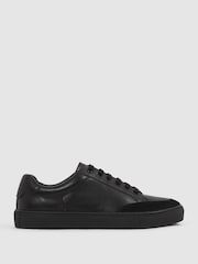 Reiss All Black Ashley Leather Low Top Trainers - Image 1 of 5