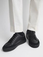 Reiss All Black Ashley Leather Low Top Trainers - Image 2 of 5