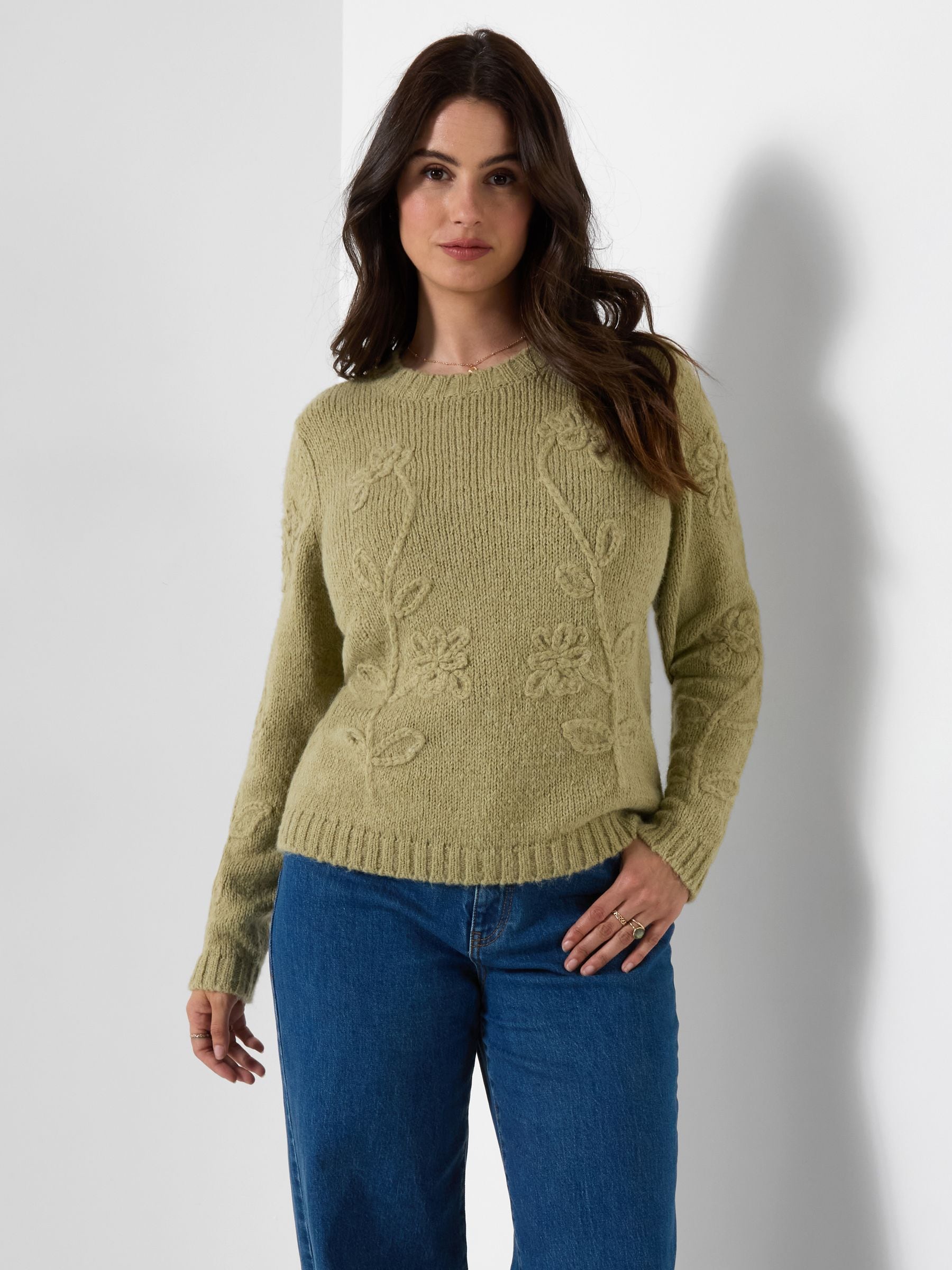 Joe Browns Women's Green Floral Embroidered Jumper In Size 24 - Image 2