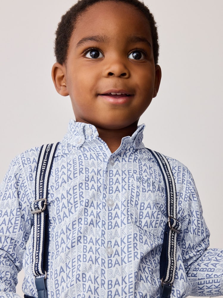 Baker by Ted Baker Navy Shirt Trousers and Braces Set - Image 4 of 15