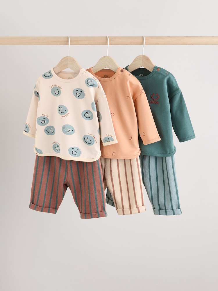 Teal Faces Baby Top and Leggings 100% Cotton Set 6 Pack - Image 1 of 16