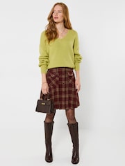 Joe Browns Red Checked Pleated Mini Skirt With Pockets - Image 3 of 5
