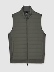 Reiss Army Green Newford Quilted Funnel-Neck Knitted Gilet - Image 2 of 8