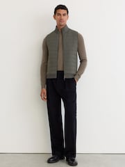 Reiss Army Green Newford Quilted Funnel-Neck Knitted Gilet - Image 4 of 8