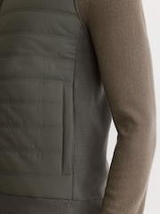 Reiss Army Green Newford Quilted Funnel-Neck Knitted Gilet - Image 7 of 8