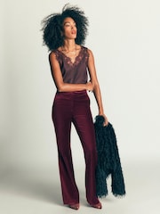 Boden Purple Flare Velvet Trousers - Image 1 of 7