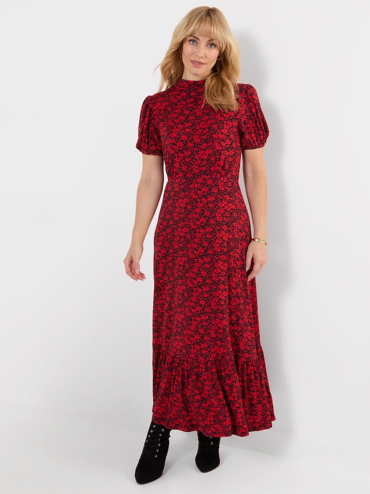 Joe Browns Red Petite Ditsy Dreams High Neck Jersey Maxi Dress - Image 2 of 5