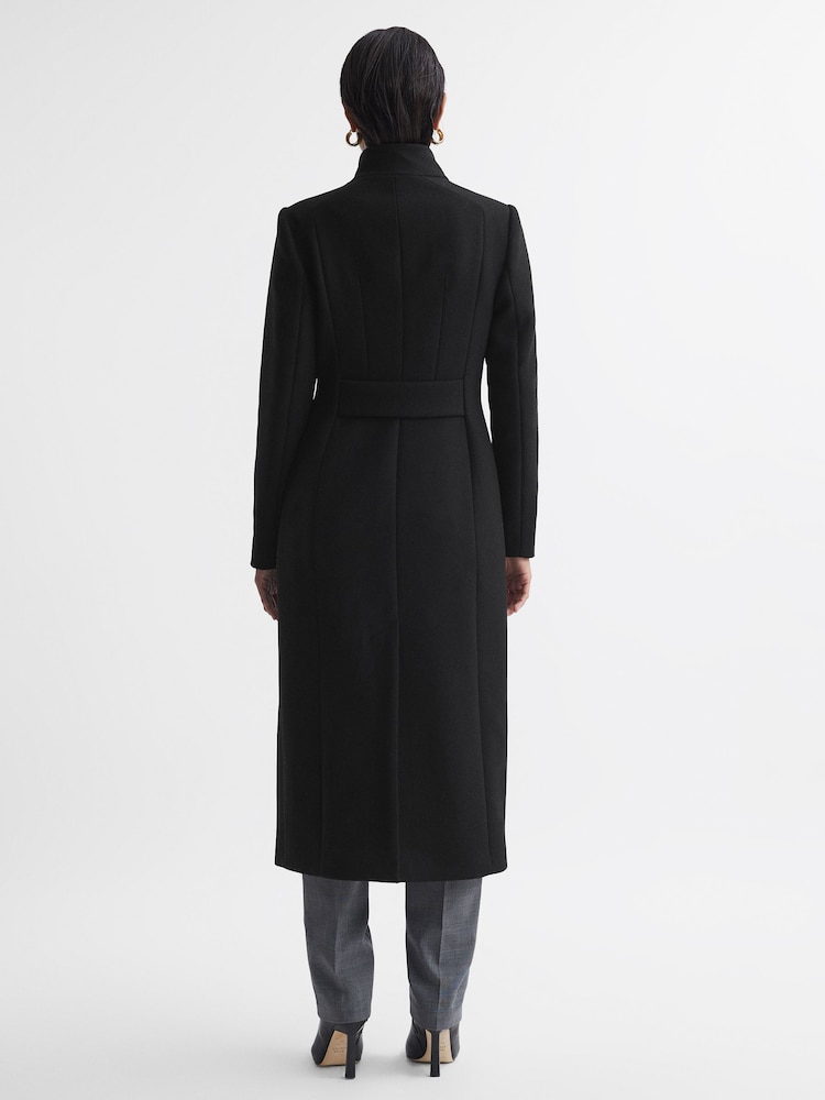 Reiss Black Mischa Tailored Wool Blend Longline Coat - Image 4 of 4