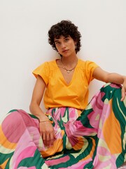 Oliver Bonas Green Abstract Swirl Print Plisse Midi Skirt - Image 2 of 8