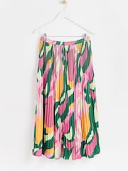Oliver Bonas Green Abstract Swirl Print Plisse Midi Skirt - Image 4 of 8