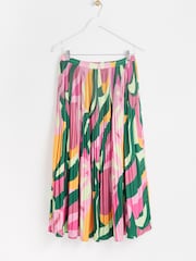 Oliver Bonas Green Abstract Swirl Print Plisse Midi Skirt - Image 5 of 8