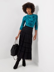 Joe Browns High Neck Jersey Top With Flocked Floral Design - Attēls 3 no 6