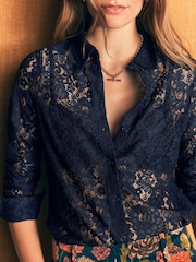 Boden Blue Lace Trim Velvet Top - Image 2 of 5