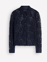 Boden Blue Lace Trim Velvet Top - Image 5 of 5