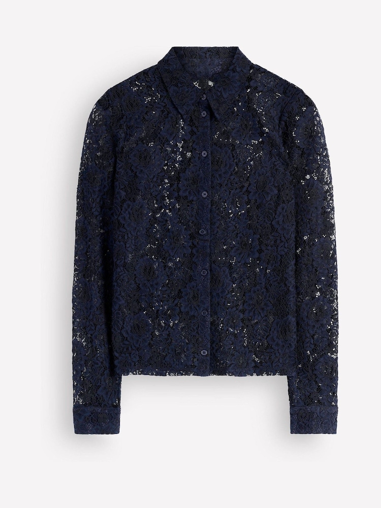 Boden Blue Lace Trim Velvet Top - Image 5 of 5 Boden Blue Lace Trim Velvet Top - Image 5 of 5