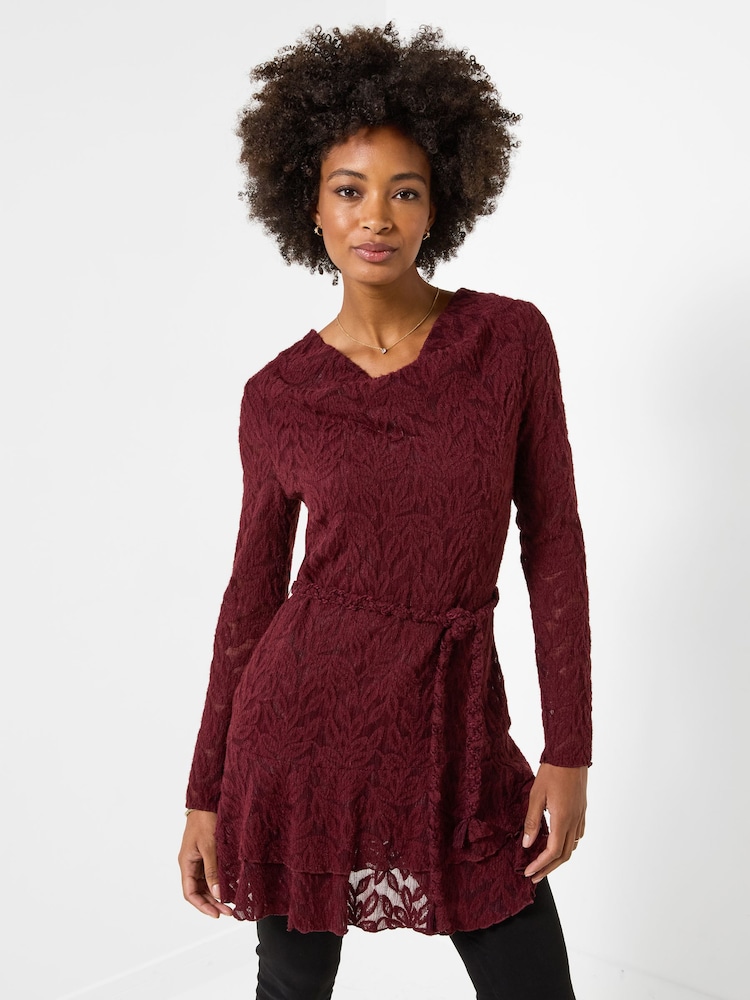 Joe Browns Red Belted Lace Tunic Top With Frill Skirt Detail - Image 1 of 6
