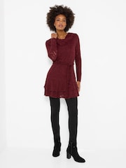 Joe Browns Red Belted Lace Tunic Top With Frill Skirt Detail - Image 3 of 6