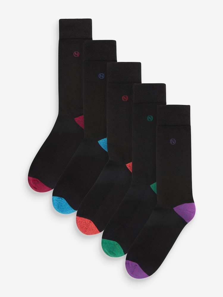 Contrast Heel 5 Pack Cushioned Sole Comfort Socks - Image 2 of 8