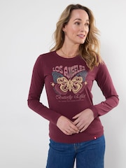 Joe Browns Red Long Sleeve Butterfly Graphic T-Shirt - Image 1 of 5
