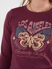 Joe Browns Red Long Sleeve Butterfly Graphic T-Shirt - Image 4 of 5