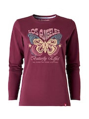 Joe Browns Red Long Sleeve Butterfly Graphic T-Shirt - Image 5 of 5