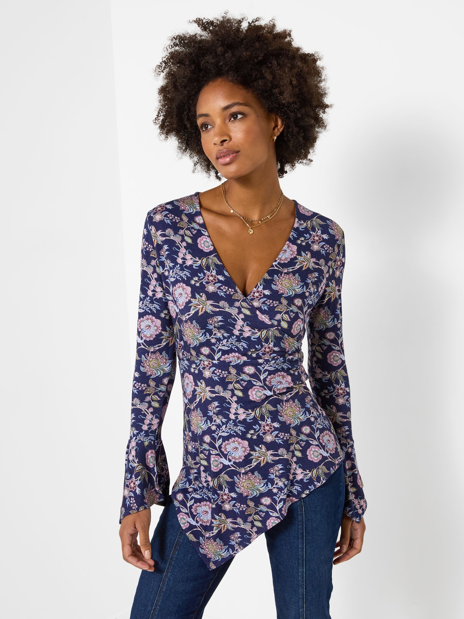 Joe Browns Women's Floral Jersey Wrap Top With Flute Sleeve | Size: 24 - Image 3