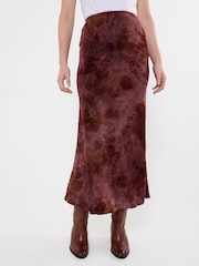 Joe Browns Red Floral Flocked Maxi Skirt With Washed Effect - Image 1 of 6