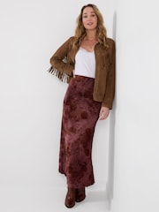 Joe Browns Red Floral Flocked Maxi Skirt With Washed Effect - Image 3 of 6