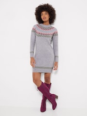 Joe Browns Grey Floral Fairisle Knitted Dress - Image 1 of 5