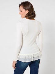 Joe Browns Cream Esme Ribbed Jersey Top Henley With Frill Detail - Image 3 of 6