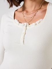 Joe Browns Cream Esme Ribbed Jersey Top Henley With Frill Detail - Image 5 of 6
