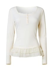 Joe Browns Cream Esme Ribbed Jersey Top Henley With Frill Detail - Image 6 of 6