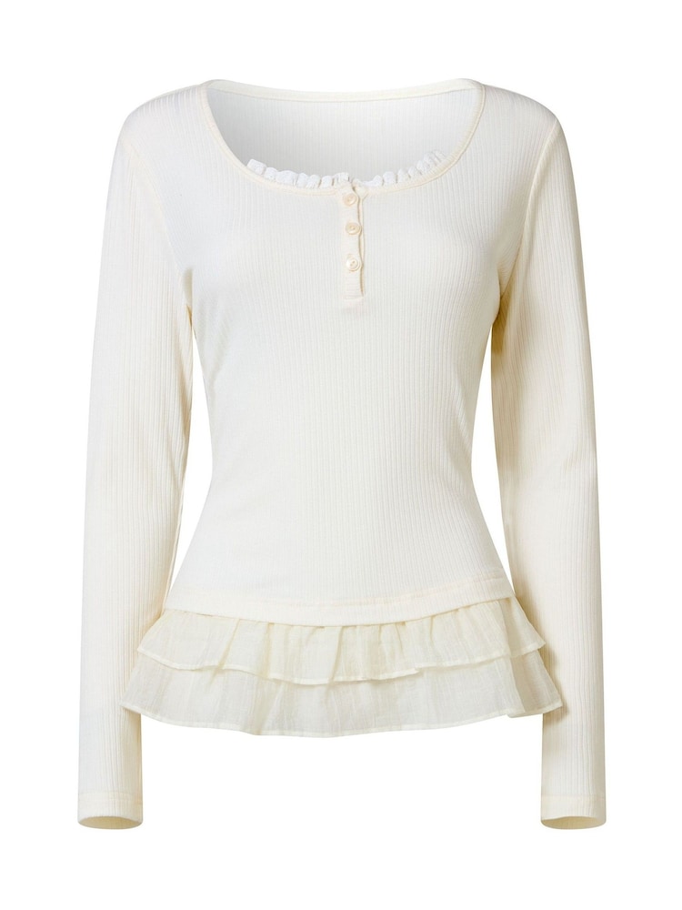 Joe Browns Cream Esme Ribbed Jersey Top Henley With Frill Detail - Image 6 of 6 Joe Browns Cream Esme Ribbed Jersey Top Henley With Frill Detail - Image 6 of 6