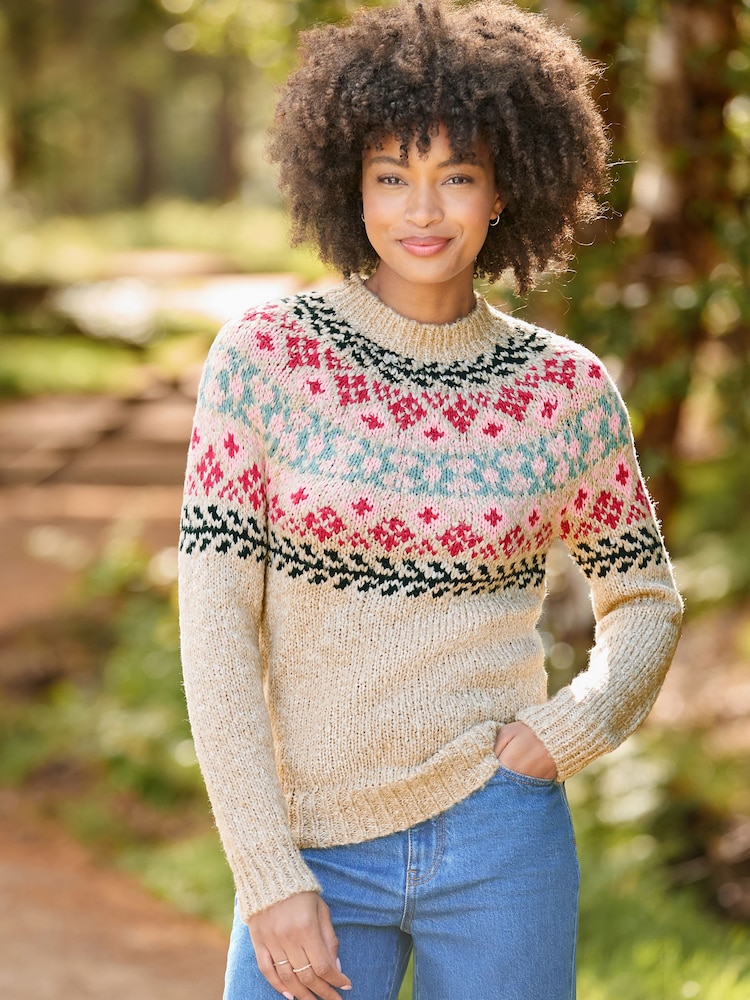 Joe Browns Cream Trinnie Floral Fairisle Jumper - Image 1 of 7 Joe Browns Cream Trinnie Floral Fairisle Jumper - Image 1 of 7