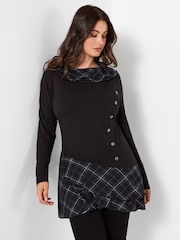 Joe Browns Black Checked Cowl Neck Tunic Top With Button Detailing - Image 3 of 8