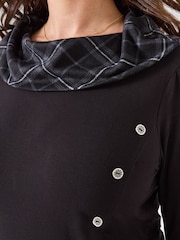 Joe Browns Black Checked Cowl Neck Tunic Top With Button Detailing - Image 4 of 8