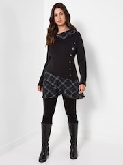 Joe Browns Black Checked Cowl Neck Tunic Top With Button Detailing - Image 6 of 8