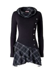 Joe Browns Black Checked Cowl Neck Tunic Top With Button Detailing - Image 8 of 8