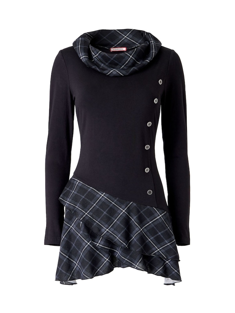 Joe Browns Black Checked Cowl Neck Tunic Top With Button Detailing - Image 8 of 8