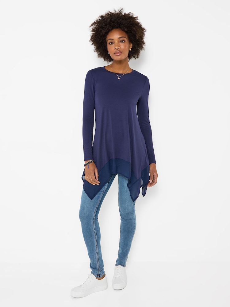 Joe Browns Blue Matilda Jersey Longline Top With Chiffon Trim - Image 2 of 6