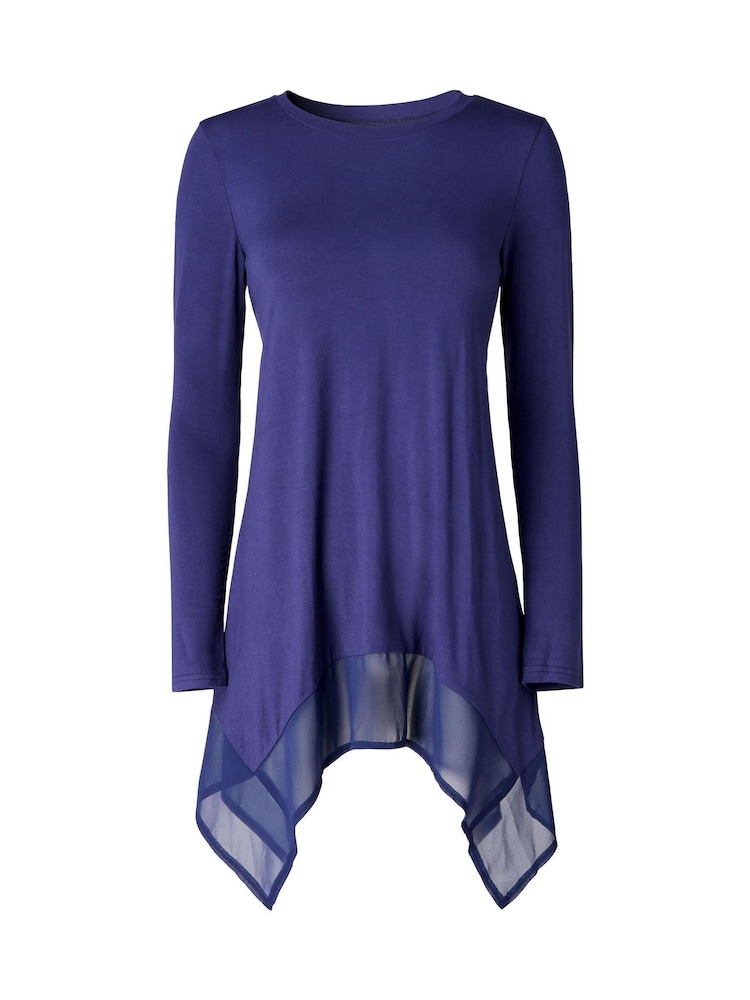Joe Browns Blue Matilda Jersey Longline Top With Chiffon Trim - Image 6 of 6