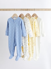 Blue Baby Two Way 100% Cotton Zip Sleespuits 4 Pack (0mths-2yrs) - Image 1 of 12