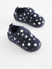 Navy Glow in the Dark Star Touch Fastening Cupsole Print Slippers - Image 1 of 7